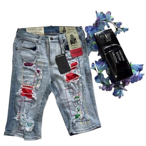 Industrial Indigo NWT Distressed Light Wash Jean Shorts Men W32 - Picture 1 of 9